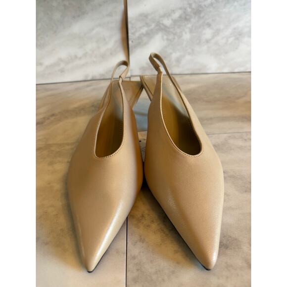 MANGO MNG Women’s Kitten Heel Leather Shoes Slingback Beige Size 8.5 NWOB - Picture 2 of 9